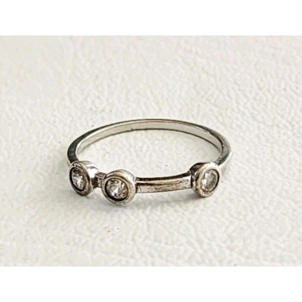 Dainty Minimalist Sterling 925 3 CZ Stackable Ring  SZ 7.25